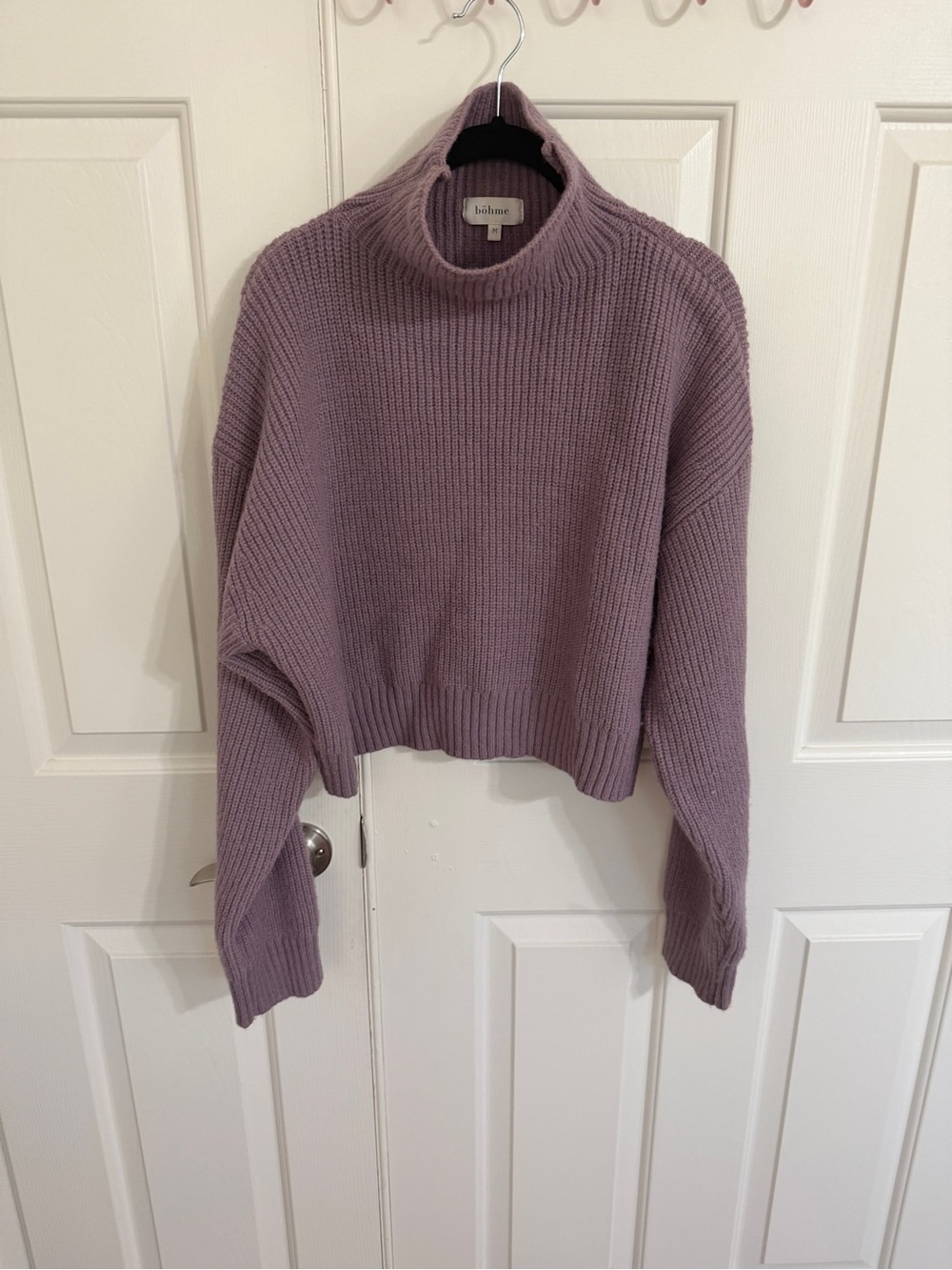 Böhme M Dusty Mauve Lavender Cropped Turtleneck Sweater Oversized Rib Knit